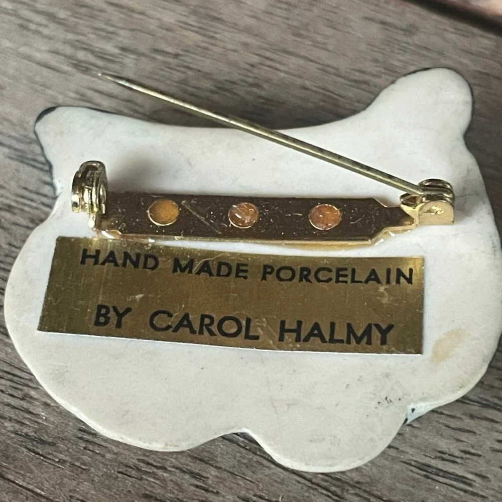 Carol Halmy Porcelain Tiger Brooch/Pin